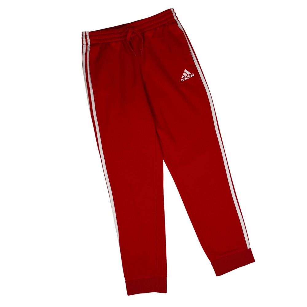 Adidas Red White 3 Stripe Fleece Jogger Mens M Sweatpants Drawstring Pockets